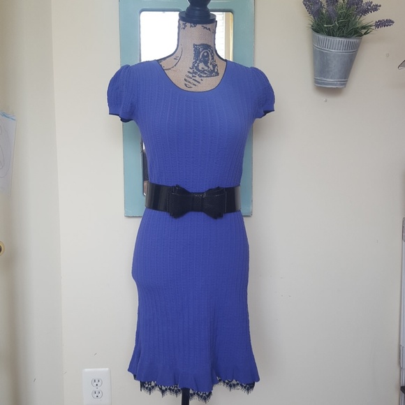 Simply Vera Vera Wang Dresses & Skirts - Simply Vera Wang Purple Sweater Dress with Black Eyelash Lace Trim